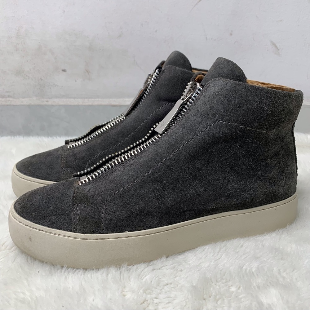 Frye Women's Lena Zip Platform Suede Grey Flat High Top Sneakers Size 7M